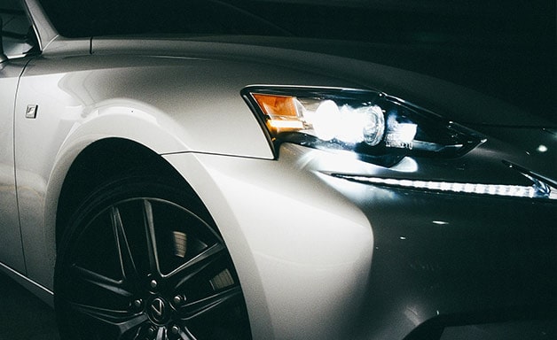 car silver headlight side