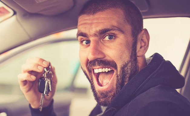 car young man keys