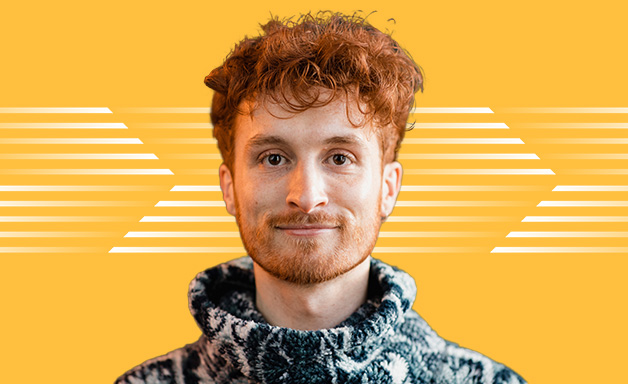 young man art card yellow background