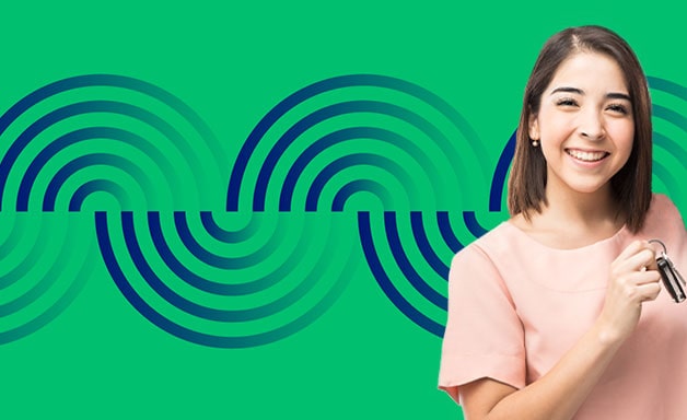 social proof woman smiling and holding car key in hand