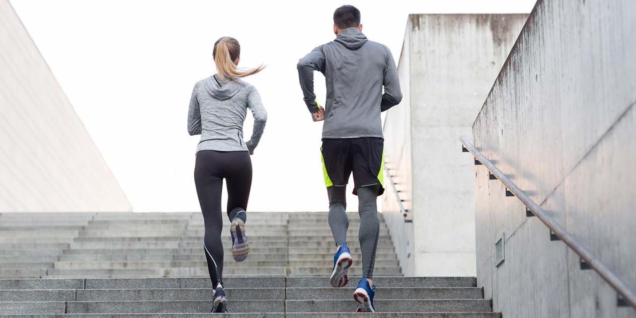  couple running up stairs