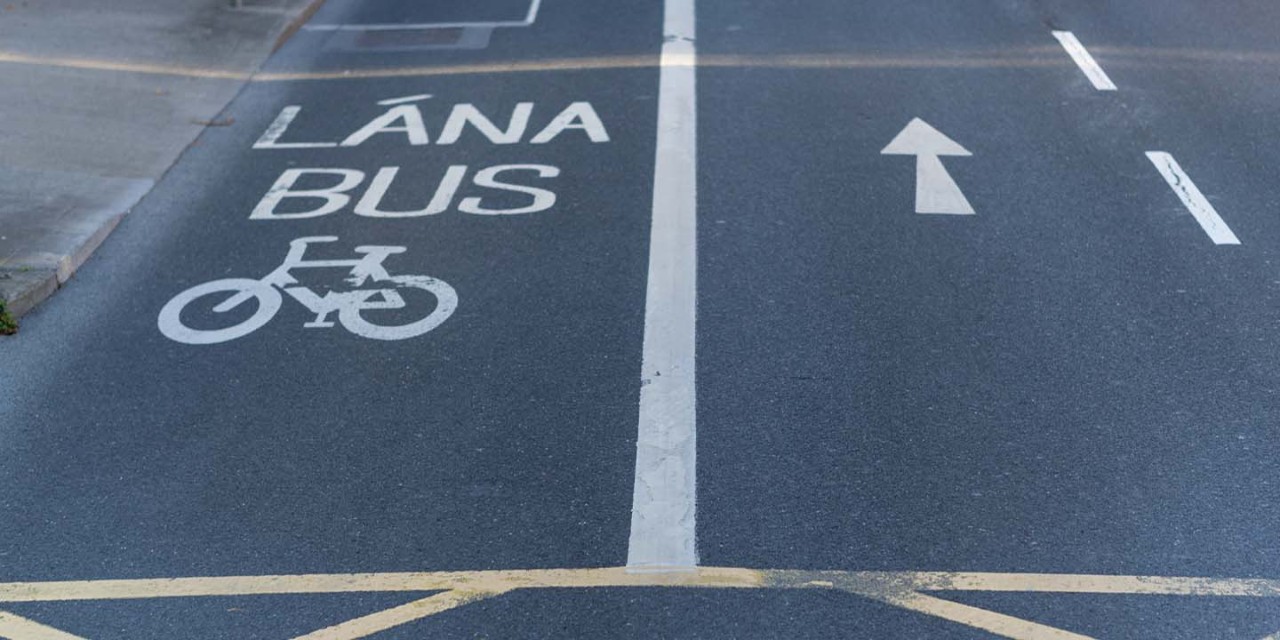 Cyclist riding in bicycle lane 