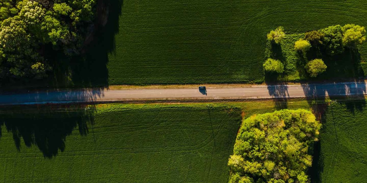 Car Driving Through Green Fields