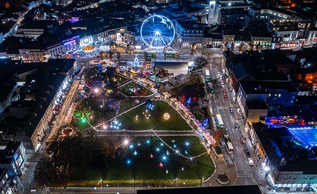 Festive Christmas markets at night